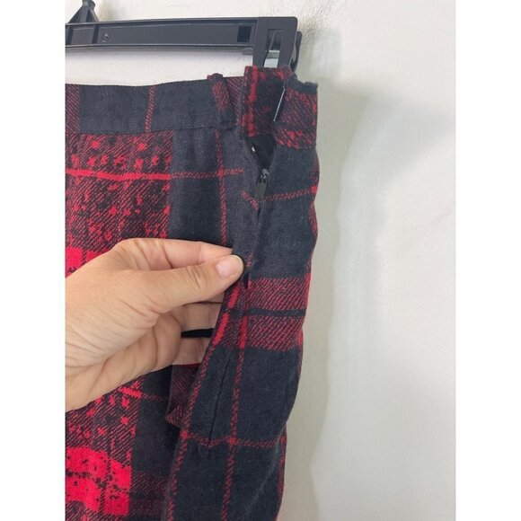 JS Scherrer Vintage Womens Pencil Skirt Size Large Black Red Plaid Wool Paris - Picture 5 of 14